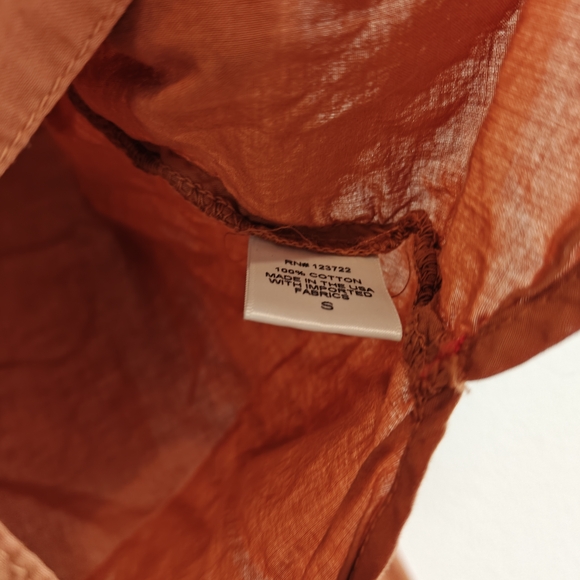 Xirena Orange Cotton Ruffle Neck Button Down Blouse | Relaxed Boho Coastal Chic - Picture 7 of 10